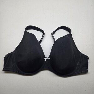 Cacique Women Bra 44C Black T Shirt Underwired Bow Jersey Strap